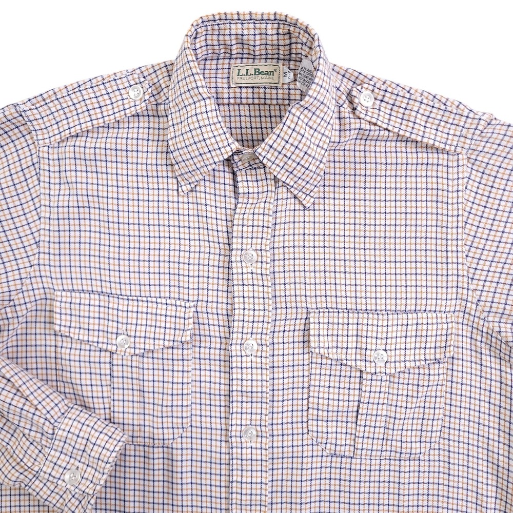 Vintage LL Bean Shirt Mens M 15-15.5 Tattersall Field Safari 70s 80s Made in USA